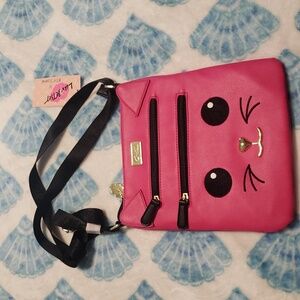 Betsey Johnson pink cat crossbody purse